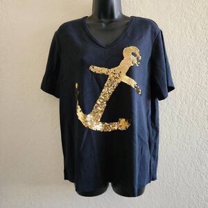 NWT Quacker Factory Sequined Anchor T-shirt